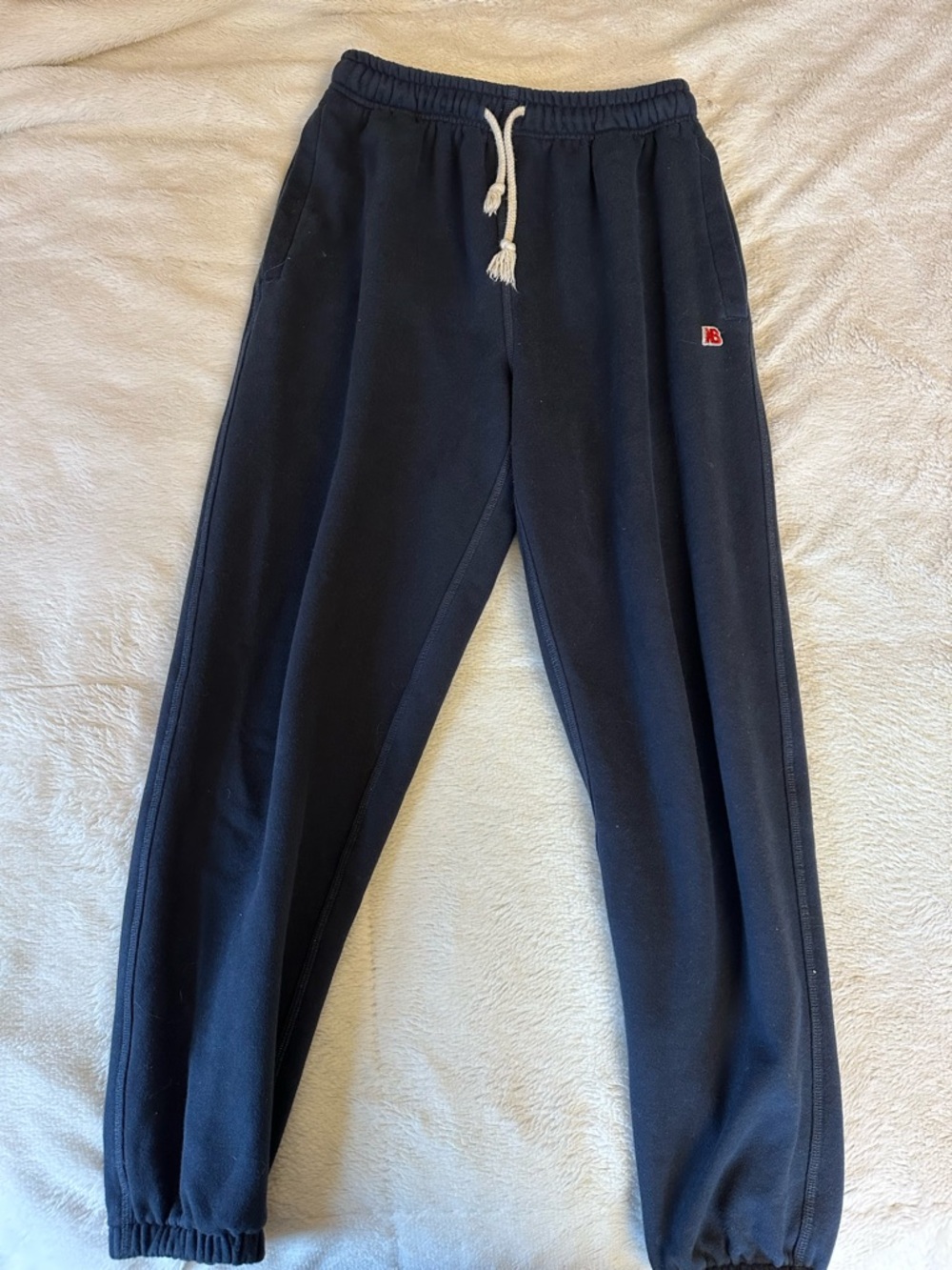 New Balance Navy Sweatpants with White Drawstring and Red Logo made in USA